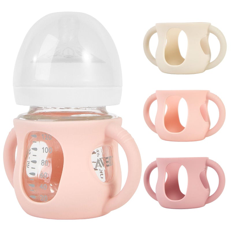 MINMUNJIU 3 Pack Silicone Sleeves for Philips Avent Natural Glass Baby Bottles, Anti Breakage Baby Bottle Holder with Handle for Baby Girls, Compatible Philips Avent Glass Natural Baby Bottle, 4oz - Image 1